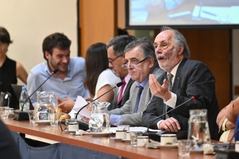 Buenos Aires, Argentina.- En las fotos tomadas el 28 de noviembre del 2023, durante la Comisión de Juicio Político para emitir dictamen en el caso de la Corte. El bloque Frente de Todos de la Cámara de Diputados consiguió dictámenes de mayoría en la comisión de juicio político para avanzar en el proceso a los cuatro jueces de la Corte Suprema de Justicia, a quienes acusan "de mal desempeño de sus funciones" en las causas por la derogación de la ley del Consejo de la Magistratura, los fallos de coparticipación y de la ley del 2x1 en favor de represores, y el manejo de la obra social del Poder Judicial.