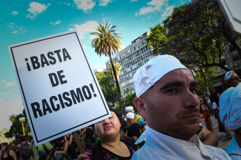 Buenos Aires, Argentina.- In the photos taken on November 8, 2023, during the first march against racism to vindicate the importance of the Afro-descendant population in Buenos Aires, the capital of Argentina. The representative of this march, Diego Bonga, declared that "the march is to give visibility to the fight that we have been doing for several decades in this beautiful Argentine nation, blessed by the blood of black people on the battlefields."