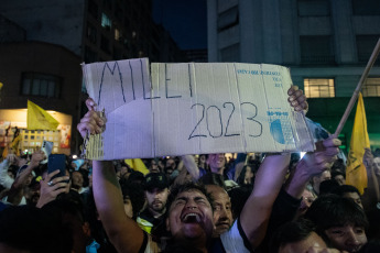 Buenos Aires - In the photo taken on November 19, 2023, militants of La Libertad Avanza (LLA), political party of the new president Javier Milei.