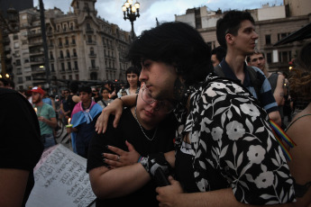 Buenos Aires, Argentina.- In the photos taken on November 20, 2023, during the march of the cross-dressing collective from the Plaza de Mayo to the Congress, they exhibited several posters, with the rights of justice and denial of life losses. Distintos referentes del colectivo. The activity, republished for this holiday from 2020, and in this edition as claimed "the pedido de justice por el travesticidio de Zoe López García", referente del Hotel Gondolín, published by your couple last November 11.