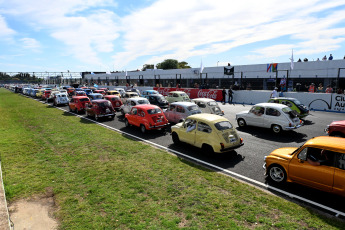 Buenos Aires, Argentina.- In the photos taken on November 5, 2023, more than 600 Fiat 600 cars made a colorful caravan that left from the track of the Autódromo de la Ciudad de Buenos Aires to the "Museo del Fitito", located in the Buenos Aires municipality of Tres de Febrero, where they gathered in search of a Guinness record for the highest concentration of these vehicles.