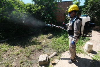 Corrientes, Argentina.- In the photos taken on December 29, 2023, authorities participate in the fumigation against the Aedes aegypty mosquito that transmits the dengue disease in Corrientes, Argentina. A dengue outbreak is recorded in the capital of Corrientes and in some towns in the interior of the province, with between 80 and 100 cases per week, and authorities from the Ministry of Health ratified the state of alert and urged citizens to take extreme prevention measures.