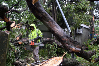 Buenos Aires, Argentina.- En las fotos tomadas el 19 de diciembre del 2023, el Gobierno de la ciudad de Buenos Aires mantiene un operativo para atender los más de 5.000 reportes de árboles caídos o por caer, cables cortados o colgando, carteles rotos y otras consecuencias del temporal que afectó la región del Área Metropolitana de Buenos Aires (AMBA), se informó oficialmente. El Gobierno de la provincia de Buenos Aires declaró este lunes el estado de emergencia y duelo para las próximas 72 horas en su territorio a causa del temporal sufrido este fin de semana que dejó al menos 14 muertos y numerosos destrozos.