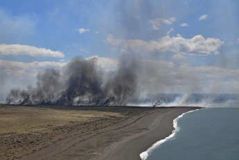 Chubut, Argentina.- The photos taken on December 12, 2023 show the forest fire that affected the rural area of Puerto Lobos in Chubut. According to the Secretary of Citizen Liaison of the Province, the fire was "controlled" while fire departments continued to work at the site as a preventive measure due to the change in wind.