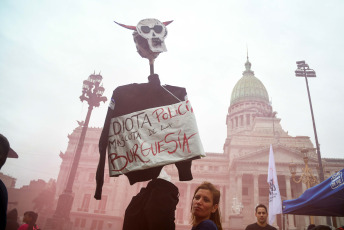 Buenos Aires, Argentina.- In the photos taken on December 5, 2023, thousands of protesters grouped in different political and social organizations participated in the 7th "cap march" under the slogan "Never again violence or repression" in the City from Buenos Aires. The annual meeting denounces police abuse and repression against young people from popular sectors.