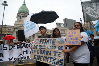 Buenos Aires, Argentina.- In the photos taken on December 5, 2023, thousands of protesters grouped in different political and social organizations participated in the 7th "cap march" under the slogan "Never again violence or repression" in the City from Buenos Aires. The annual meeting denounces police abuse and repression against young people from popular sectors.