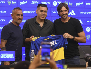 Buenos Aires.- En la foto tomada el 5 de junio de 2024, Diego Martínez fue presentado oficialmente como nuevo técnico de Boca en una conferencia de prensa.