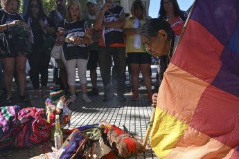 Buenos Aires, Argentina.- In the photos taken on January 24, 2024, representatives of Native Peoples held a ceremony in support of the first national strike with mobilization called by the CGT, both CTA (Workers and Autonomous), the workers of the popular economy (UTEP), social movements and multisectoral organizations in rejection of the Government's economic measures.