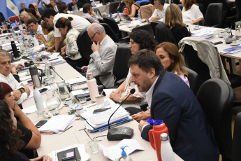 Buenos Aires.- En la foto tomada el 11 de enero de 2024, en el comienzo de la última jornada de debate de la Ley Ómnibus con la presencia de funcionarios del Ejecutivo, la discusión durante la mañana estuvo concentrada en Educación, Cultura y Niñez y Familia.