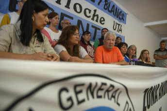 Bariloche, Argentina.- In the photo taken on January 23, 2024, the CGT together with different social organizations held a press conference today ahead of the general strike and mobilization called for tomorrow throughout the country.