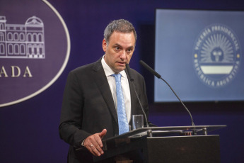 Buenos Aires, Argentina.- In the photos taken on January 5, 2024, the presidential spokesperson, Manuel Adorni, gives a press conference. Adorni assured that the Government is "more than respectful" of the adverse rulings of justice obtained by the Decree of Necessity and Urgency (DNU) issued by the national Government to deregulate the economy, and ratified that the Executive will appeal resolutions to the contrary. who won that initiative in the courts.