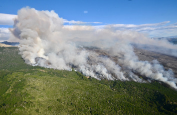 Patagonia, Argentina.- En las fotos tomadas el 30 de enero del 2024, muestra los incendios forestales que afectan el Parque Nacional Los Alerces, y que "tiene ya una extensión de más de dos mil hectáreas", informó el intendente Danilo Hernández Otaño. En el lugar, trabajan alrededor de 200 combatientes con herramientas manuales y líneas de agua para controlar el fuego, activo desde hace cinco días.