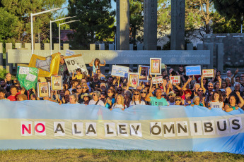 La Pampa, Argentina.- In the photos taken on January 24, 2024, protesters participate in the general strike called by the national General Confederation of Labor (CGT) in opposition to the DNU and the Omnibus Law proposed by President Javier Milei.