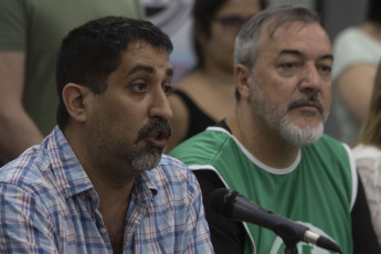 Buenos Aires- In the photo taken on January 12, 2024, unions that group state workers belonging to different sectors, At noon today, levels and powers of the State and public enterprises held a press conference in which they launched a unity front and announced a national day of struggle in defense of public employment.