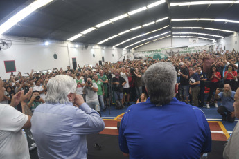 Buenos Aires, Argentina.- In the photos taken on January 19, 2024, with an eye on the general strike on Wednesday, January 24 called by the General Confederation of Labor (CGT), the Truck Drivers Union meets in an assembly informational event in which more than a thousand delegates participated, in which they ratified the day of mobilization.