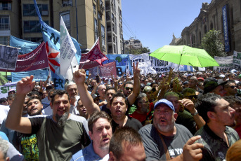 Córdoba, Argentina.- In the photo taken on January 24, 2024, a massive mobilization took place today in the city of Córdoba in the framework of the national strike called by the CGT against the decree of necessity and urgency (DNU) and the bill "Bases" promoted by the government of Javier Milei.