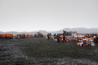 Antarctica- In the photo of January 13, 2024, the ship ARA Alte Irízar finished the first landing of construction materials, food and fuel for the replenishment of the Argentine Antarctic base Petrel, where it also moved to the new crew, 23 people, and retreated to the outgoing force, made up of 20 others, in a logistical and military deployment in support of science that took four days operating 24 hours in the framework of the Antarctic Summer Campaign (CAV).