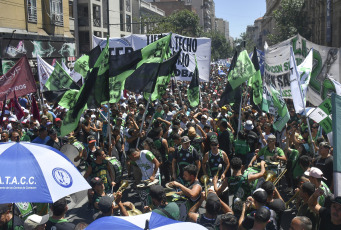 Córdoba, Argentina.- In the photo taken on January 24, 2024, a massive mobilization took place today in the city of Córdoba in the framework of the national strike called by the CGT against the decree of necessity and urgency (DNU) and the bill "Bases" promoted by the government of Javier Milei.