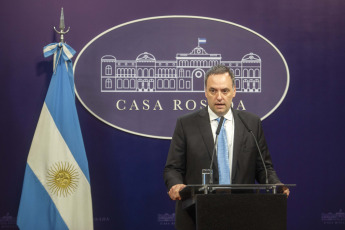 Buenos Aires, Argentina.- In the photos taken on January 5, 2024, the presidential spokesperson, Manuel Adorni, gives a press conference. Adorni assured that the Government is "more than respectful" of the adverse rulings of justice obtained by the Decree of Necessity and Urgency (DNU) issued by the national Government to deregulate the economy, and ratified that the Executive will appeal resolutions to the contrary. who won that initiative in the courts.