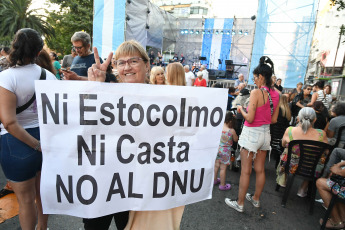 Buenos Aires, Argentina.- In the photo of January 20, 2024, residents of Avellaneda protest against the DNU (Decree of Necessity and Urgency) and the Omnibus Law promoted by the government of Javier Milei. Under the slogan "the union and commitment of the citizens is indispensable to stop this outrage to the Homeland", the protest was driven by social, political, cultural, trade union organizations, among others, led by the mayor of Avellaneda, Jorge Ferraresi. With a previous meeting in the municipal amphitheatre of the Dominican Park, references of 15 tables in the district were those that promoted this initiative.