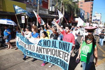 Posadas, Argentina.- In the photos taken on January 24, 2024, protesters participate in the general strike called by the national General Confederation of Labor (CGT) in opposition to the DNU and the Omnibus Law proposed by President Javier Milei.