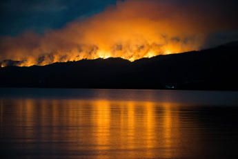 Patagonia, Argentina.- En las fotos tomadas el 30 de enero del 2024, muestra los incendios forestales que afectan el Parque Nacional Los Alerces, y que "tiene ya una extensión de más de dos mil hectáreas", informó el intendente Danilo Hernández Otaño. En el lugar, trabajan alrededor de 200 combatientes con herramientas manuales y líneas de agua para controlar el fuego, activo desde hace cinco días.