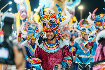 Gualeguaychú- In the photo taken on January 6, 2024, the famous carnival of Gualeguaychú in Entre Ríos. The Governor of Entre Ríos, Rogelio Frigerio, together with the local mayor Mauricio Davico inaugurated this Saturday the carnival of Gualeguaychú. "Carnival must be supported because it is part of our culture and generates genuine and quality work throughout the year," said Frigerio.