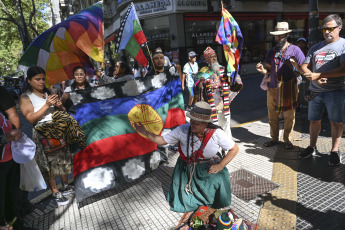 Buenos Aires, Argentina.- In the photos taken on January 24, 2024, representatives of Native Peoples held a ceremony in support of the first national strike with mobilization called by the CGT, both CTA (Workers and Autonomous), the workers of the popular economy (UTEP), social movements and multisectoral organizations in rejection of the Government's economic measures.