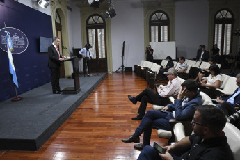 Buenos Aires, Argentina.- In the photos taken on January 3, 2024, the presidential spokesperson, Manuel Adorni, gave a press conference. Adorni said that the Government is carrying out "a plan to stabilize" the economy, so in the meeting with the delegation of the International Monetary Fund (IMF) that will be held tomorrow "we should have absolutely no difference."