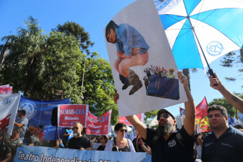 Posadas, Argentina.- In the photos taken on January 24, 2024, protesters participate in the general strike called by the national General Confederation of Labor (CGT) in opposition to the DNU and the Omnibus Law proposed by President Javier Milei.