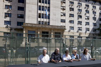 Buenos Aires, Argentina.- In photos taken on February 15, 2024, the leader of the Polo Obrero (PO), Eduardo Belliboni (2nd left), denounced President Javier Milei for the alleged crimes of public intimidation, incitement to collective violence and threats, following a post by the president on social networks that referred to him as "detected" along with the phrase "caste in sight."