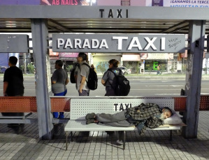 Buenos Aires, Argentina - In the photo taken on February 21, 2024, the train strike began and there are long lines at bus stops.