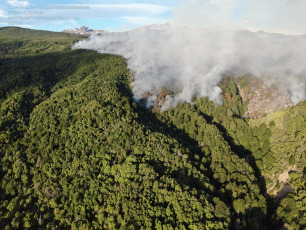 Patagonia, Argentina.- In the photos taken on February 5, 2024, fire departments continue to fight a forest fire that affects Patagonia, Argentina. The area devastated by the forest fires that have affected the Los Alerces national park, in Argentine Patagonia, and recognized as a UNESCO heritage site since 2017, grew to 3,147 hectares, official sources reported this Sunday.