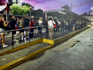 Buenos Aires, Argentina - In the photo taken on February 21, 2024, the train strike began and there are long lines at bus stops.