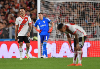 Buenos Aires, Argentina.- In the photos taken on February 18, 2024, during the River vs. Banfield, for Group B of the Copa de la Liga in the Monumental. River and Banfield played 1 to 1. Braian Galván and Pablo Solari marked the sides of the encounter.