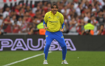 Buenos Aires, Argentina - In the photo taken on February 25, 2024, River and Boca tied 1-1 at the Más Monumental stadium on Sunday for the 7th date of the League Cup. The goals came in the second half, at the feet of Solari and Medina. Hot end in Núñez. With this result, Demichelis's team is at the top of Zone A with 13 points, equaling Independiente's line. Diego Martínez's team reached 10 points and are seventh in Zone B.