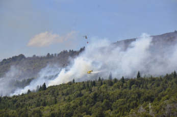 Patagonia, Argentina.- In the photos taken on February 5, 2024, fire departments continue to fight a forest fire that affects Patagonia, Argentina. The area devastated by the forest fires that have affected the Los Alerces national park, in Argentine Patagonia, and recognized as a UNESCO heritage site since 2017, grew to 3,147 hectares, official sources reported this Sunday.