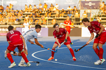 Santiago del Estero, Argentina.- In the photos taken on February 14, 2024, the Argentine men's field hockey team, Los Leones, faced their counterpart from Belgium, in a match in the second competition window of the Pro League. The Lions achieved a resounding 4-1 victory over their Belgian counterpart, at the beginning of the second window of action of the Pro League of the discipline, at the Provincial Stadium in Santiago del Estero.