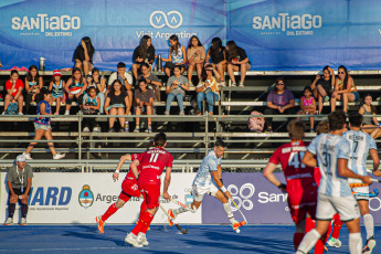 Santiago del Estero, Argentina.- In the photos taken on February 14, 2024, the Argentine men's field hockey team, Los Leones, faced their counterpart from Belgium, in a match in the second competition window of the Pro League. The Lions achieved a resounding 4-1 victory over their Belgian counterpart, at the beginning of the second window of action of the Pro League of the discipline, at the Provincial Stadium in Santiago del Estero.