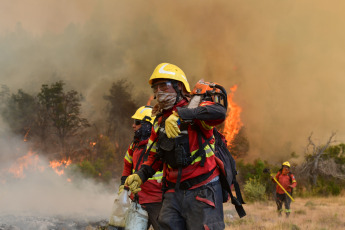 Patagonia, Argentina.- En las fotos tomadas el 7 de febrero del 2024, cuerpos de bomberos intentan sofocar las llamas del incendio forestal que afecta el Parque Nacional Los Alerces -declarado Patrimonio Mundial de la Unesco por su biodiversidad-, donde desde el 25 de enero arden miles de hectáreas de floresta nativa, en un incendio aún no controlado que el gobierno provincial presume comenzó de forma intencional.