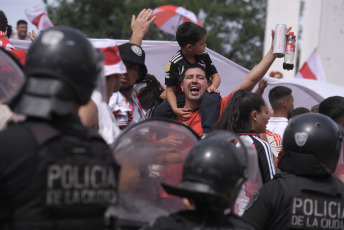 Buenos Aires, Argentina - In this photo taken on February 25, 2024, Buenos Aires City Police reinforced security ahead of the Superclásico between River and Boca, and incidents occurred in the vicinity of the Más Monumental with the action of the security forces.