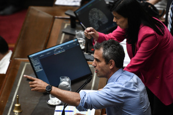 Buenos Aires, Argentina.- En las fotos tomadas el 1 de febrero del 2024, Diputados retomó la sesión para debatir la ley "Bases". La oposición abandonó el debate en la Cámara de Diputados en el que se discutía la polémica Ley Ómnibus del presidente de Argentina, Javier Milei. Los congresistas salieron a las calles a pedir que se permitiera el desarrollo de la protesta en contra de la ley, en la que se reportaron entre manifestantes y las fuerzas policiales.