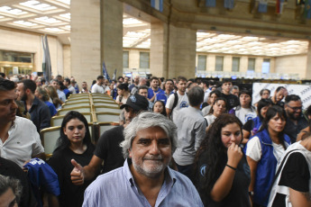 Buenos Aires, Argentina.- In the photos taken on February 20, 2024, Bancarios and Corriente Federal de Trabajadores expressed their rejection of a possible privatization of the bank and issued a statement in which they expressed that "society said no to the sale of public companies".