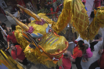 Buenos Aires, Argentina.- In the photos taken on February 9, 2024, the Chinese community in Argentina celebrates the New Year with shows, Dragon dance and traditional music Buenos Aires. The Chinese community in Argentina began the celebrations of the arrival of the "Wooden Dragon." The dragon is very important to all Chinese culture and, in addition to vigor and strength.