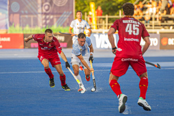 Santiago del Estero, Argentina.- In the photos taken on February 14, 2024, the Argentine men's field hockey team, Los Leones, faced their counterpart from Belgium, in a match in the second competition window of the Pro League. The Lions achieved a resounding 4-1 victory over their Belgian counterpart, at the beginning of the second window of action of the Pro League of the discipline, at the Provincial Stadium in Santiago del Estero.