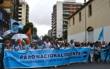 Cordoba, Argentina.- In the photos taken on February 26, 2024, teachers participate in a national strike by the Confederation of Education Workers of the Argentine Republic (Ctera) in rejection of the economic adjustment of the national government and in demand for a better offer wage.