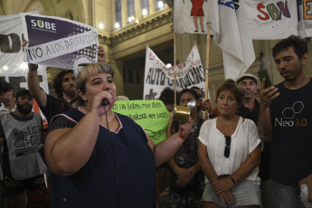 Buenos Aires, Argentina - In the photo taken on February 20, 2024, massive protest of railway workers at Constitución station prior to the train strike scheduled for this Wednesday.