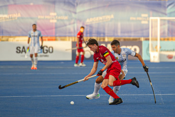 Santiago del Estero, Argentina.- In the photos taken on February 14, 2024, the Argentine men's field hockey team, Los Leones, faced their counterpart from Belgium, in a match in the second competition window of the Pro League. The Lions achieved a resounding 4-1 victory over their Belgian counterpart, at the beginning of the second window of action of the Pro League of the discipline, at the Provincial Stadium in Santiago del Estero.