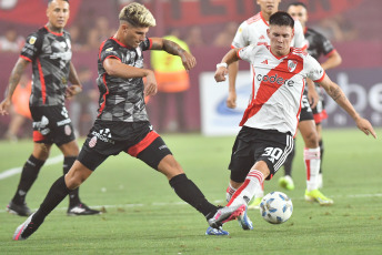 Buenos Aires, Argentina.- In the photos taken on January 31, 2024, during the match between River Plate and Barracas Central, in a match valid for the second date of the Argentine League at the Claudio Chiqui Tapia stadium. River Plate defeated Barracas C by two goals. It was Miguel Ángel Borja who opened the scoring at minute 25 of the second half. Later, in the 35th minute of the same stage, Agustín Ruberto increased the lead, ensuring River Plate's victory.