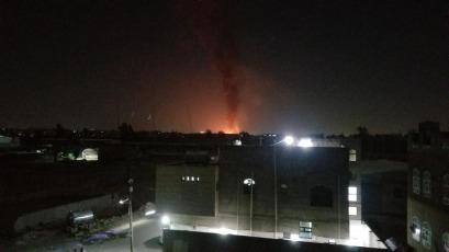 Sana'a, Yemen - The photo taken on February 24, 2024 in Yemen shows smoke rising into the sky after airstrikes by the US-led coalition. Britain and the United States struck more than a dozen Houthi targets in response to a recent surge in rebel attacks on shipping in the Red Sea and Gulf of Aden. The Houthi attack was aimed at showing solidarity with Palestinians in Gaza who have been facing intense Israeli attacks.